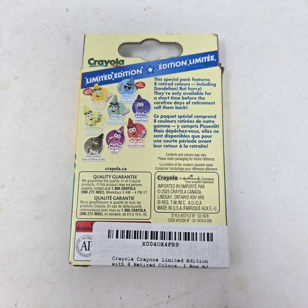 Crayola Limited Edition 8 Retired Colors Crayon Set Dandelion Blizzard Blue 2025 - Picture 2 of 3